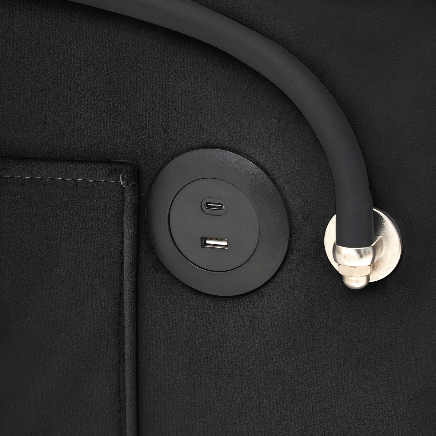 Canapé-lit convertible 3 en 1 noir moderne 70.86 avec dossier réglable et port de chargement USB pour salon