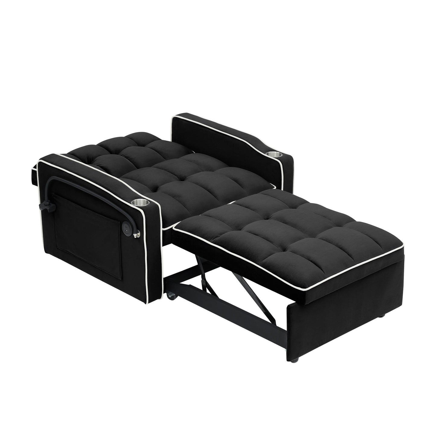 Canapé-lit convertible 3 en 1 noir moderne 70.86 avec dossier réglable et port de chargement USB pour salon