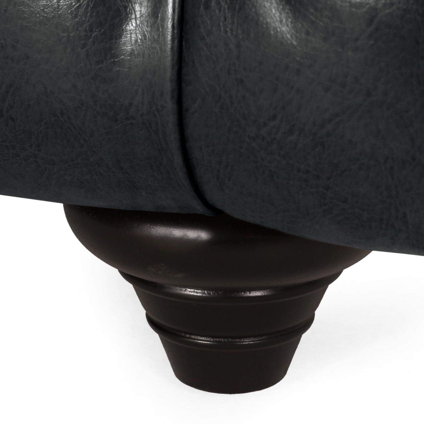 Canapé 3 places capitonné en similicuir noir moderne de 83,5 pouces avec pieds en bois pour le salon