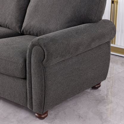 Canapé 3 places noir moderne en chenille 84,6 avec accoudoirs roulés et cadre en bois massif pour salon