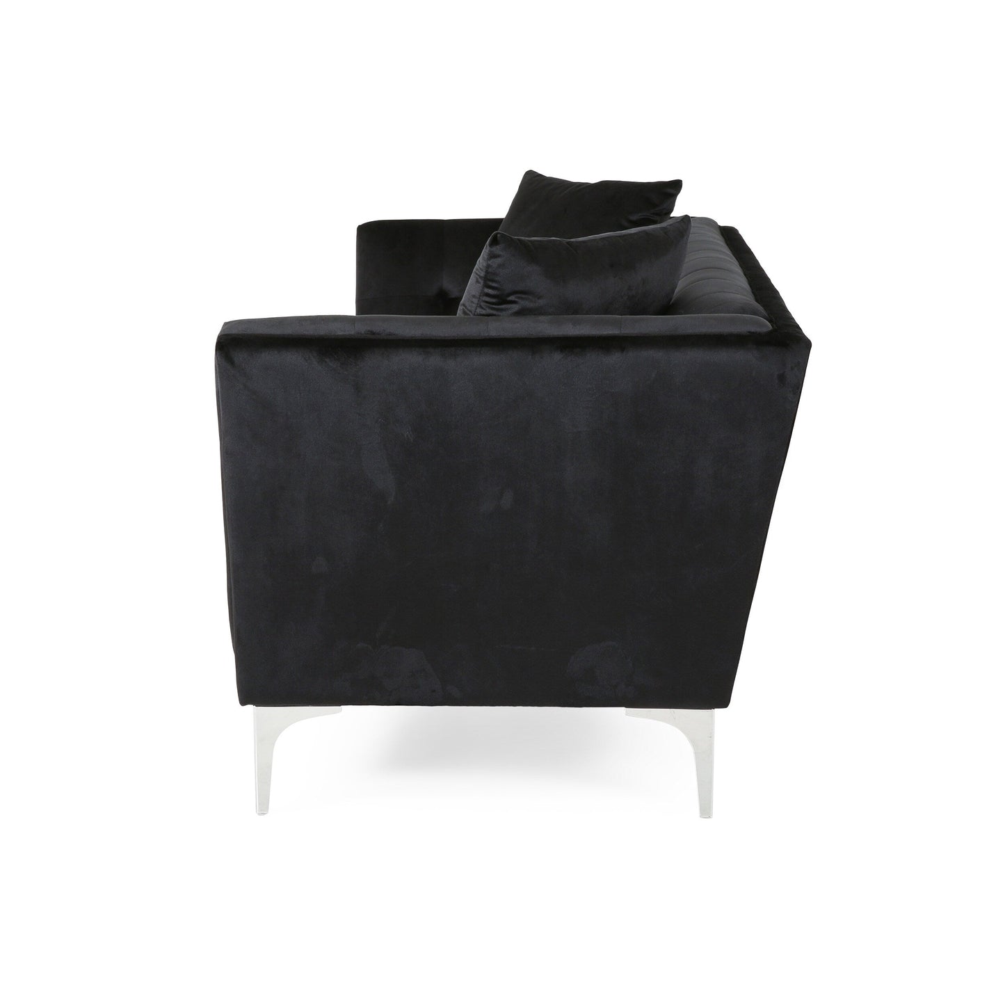 Canapé 3 places en velours noir moderne 86,75 avec coussins et cadre robuste pour le salon