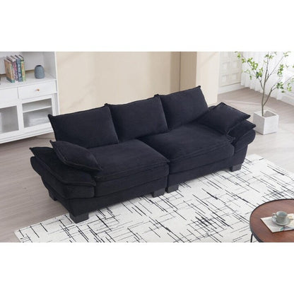 Canapé 3 places en velours côtelé noir moderne 88,6 avec deux coussins et pieds larges en plastique pour le salon