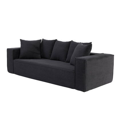 Canapé 3 places rembourré en velours côtelé noir moderne (88,97 $) avec 5 coussins assortis pour le salon