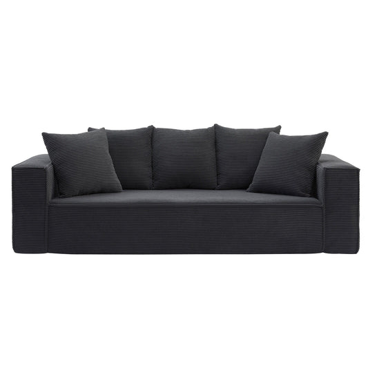 Canapé 3 places rembourré en velours côtelé noir moderne (88,97 $) avec 5 coussins assortis pour le salon