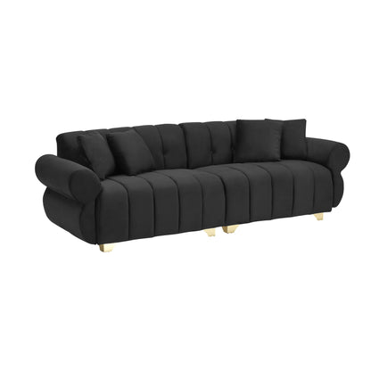 Canapé 3 places en velours noir moderne 89 avec coussins à ressorts et pieds en métal pour le salon