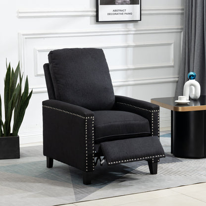 Fauteuil inclinable manuel moderne en velours noir avec coussins et décoration cloutée