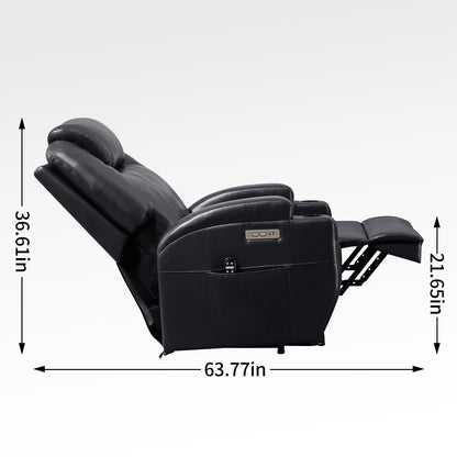 Fauteuil inclinable motorisé Okin noir avec massage par vibration à 8 points, chauffage lombaire, deux porte-gobelets et ports USB