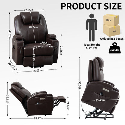 Fauteuil inclinable motorisé Okin noir avec massage par vibration à 8 points, chauffage lombaire, deux porte-gobelets et ports USB