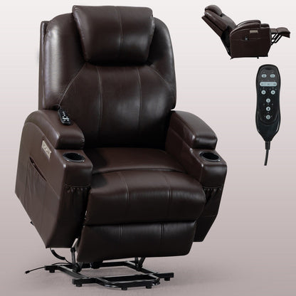 Fauteuil inclinable motorisé Okin noir avec massage par vibration à 8 points, chauffage lombaire, deux porte-gobelets et ports USB