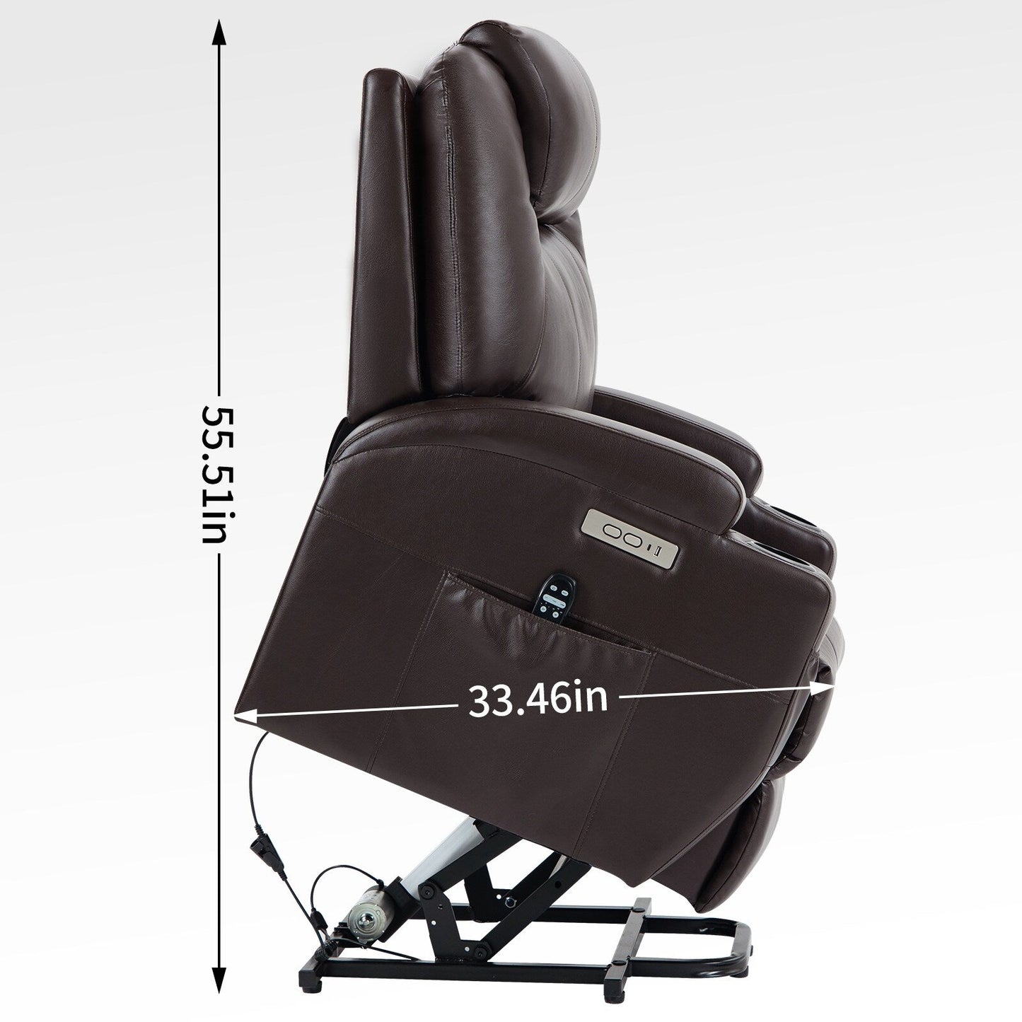 Fauteuil inclinable motorisé Okin noir avec massage par vibration à 8 points, chauffage lombaire, deux porte-gobelets et ports USB