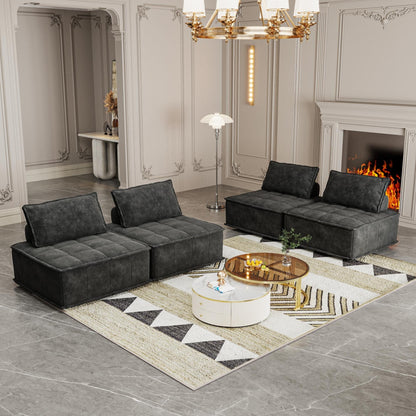 Ensemble de canapés modulaires carrés surdimensionnés en chenille noire, 4 pièces, avec coussins en mousse haute densité, combinaison libre