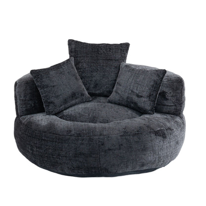 Pouf simple surdimensionné en chenille noir de 42,52 pouces avec trois oreillers pour chambre à coucher