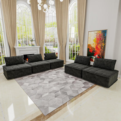 Ensemble de canapés carrés modulaires surdimensionnés en chenille noire, 5 pièces, avec coussins en mousse haute densité, combinaison libre