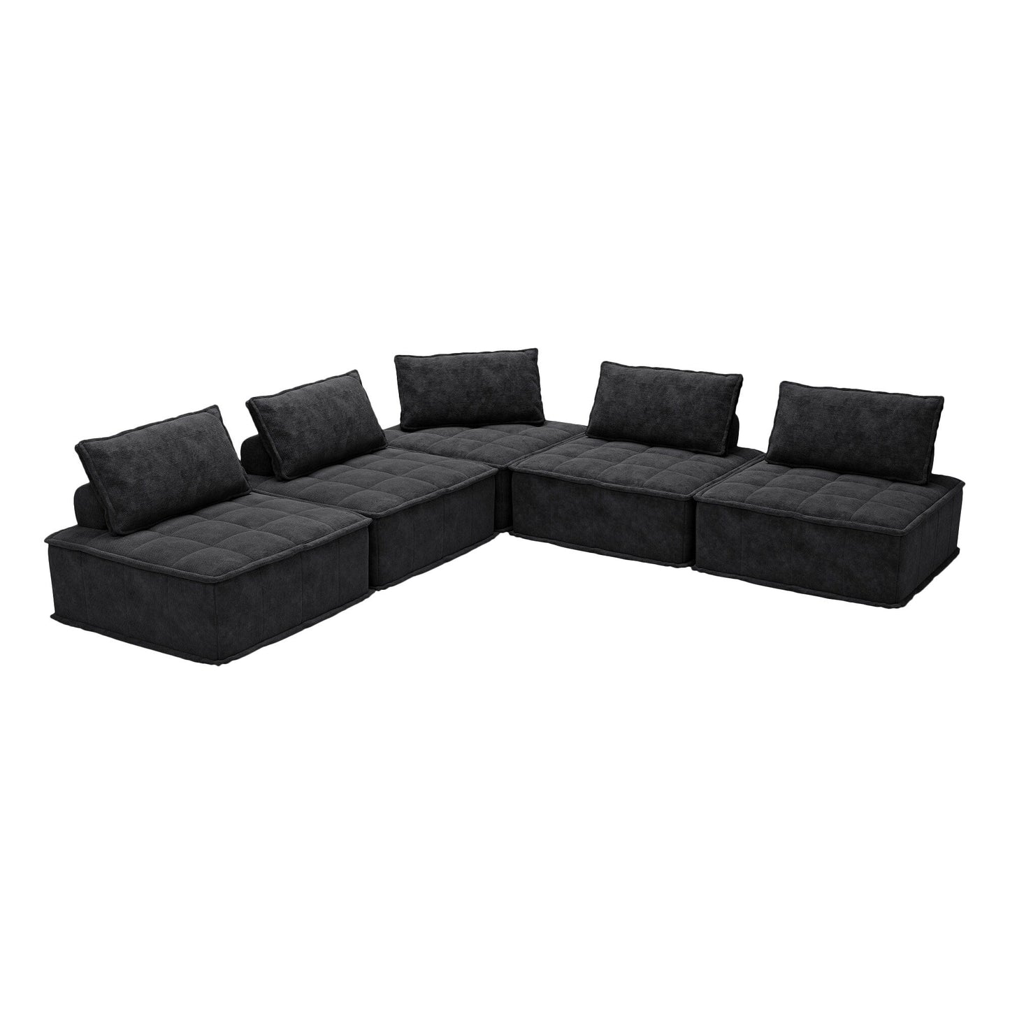 Ensemble de canapés carrés modulaires surdimensionnés en chenille noire, 5 pièces, avec coussins en mousse haute densité, combinaison libre