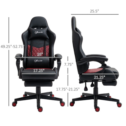 Fauteuil de jeu inclinable pivotant à 360° en cuir PU noir avec repose-pieds, appui-tête, support lombaire et hauteur réglable