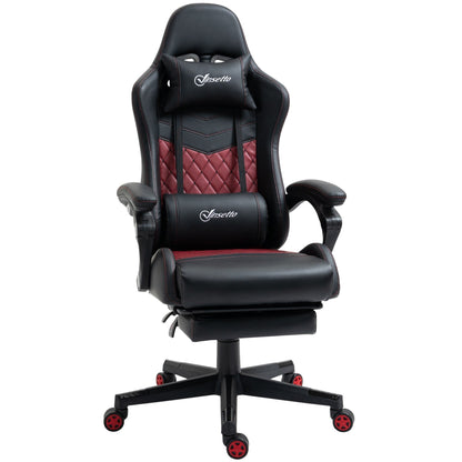 Fauteuil de jeu inclinable pivotant à 360° en cuir PU noir avec repose-pieds, appui-tête, support lombaire et hauteur réglable
