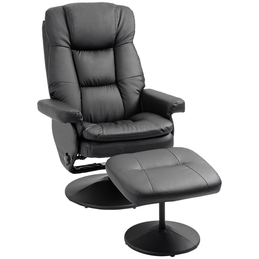 Fauteuil inclinable en similicuir noir avec repose-pieds, dossier réglable et base pivotante