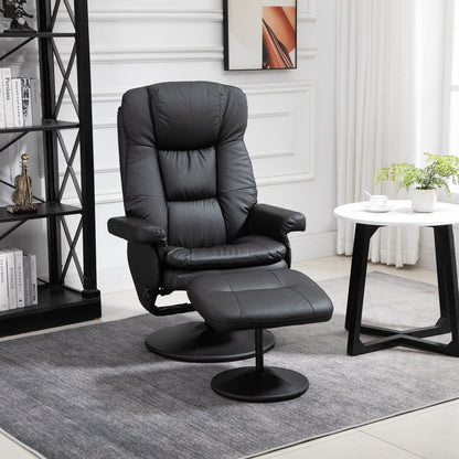 Fauteuil inclinable en similicuir noir avec repose-pieds, dossier réglable et base pivotante