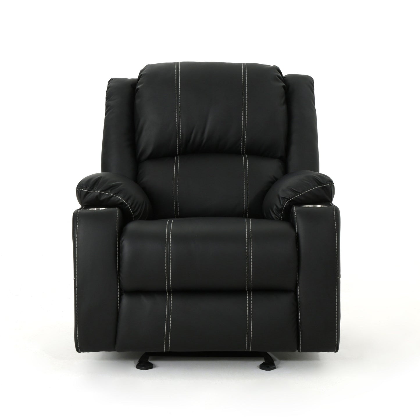 Fauteuil inclinable en cuir PU noir avec porte-gobelets en acier, inclinaison facile et confort luxueux