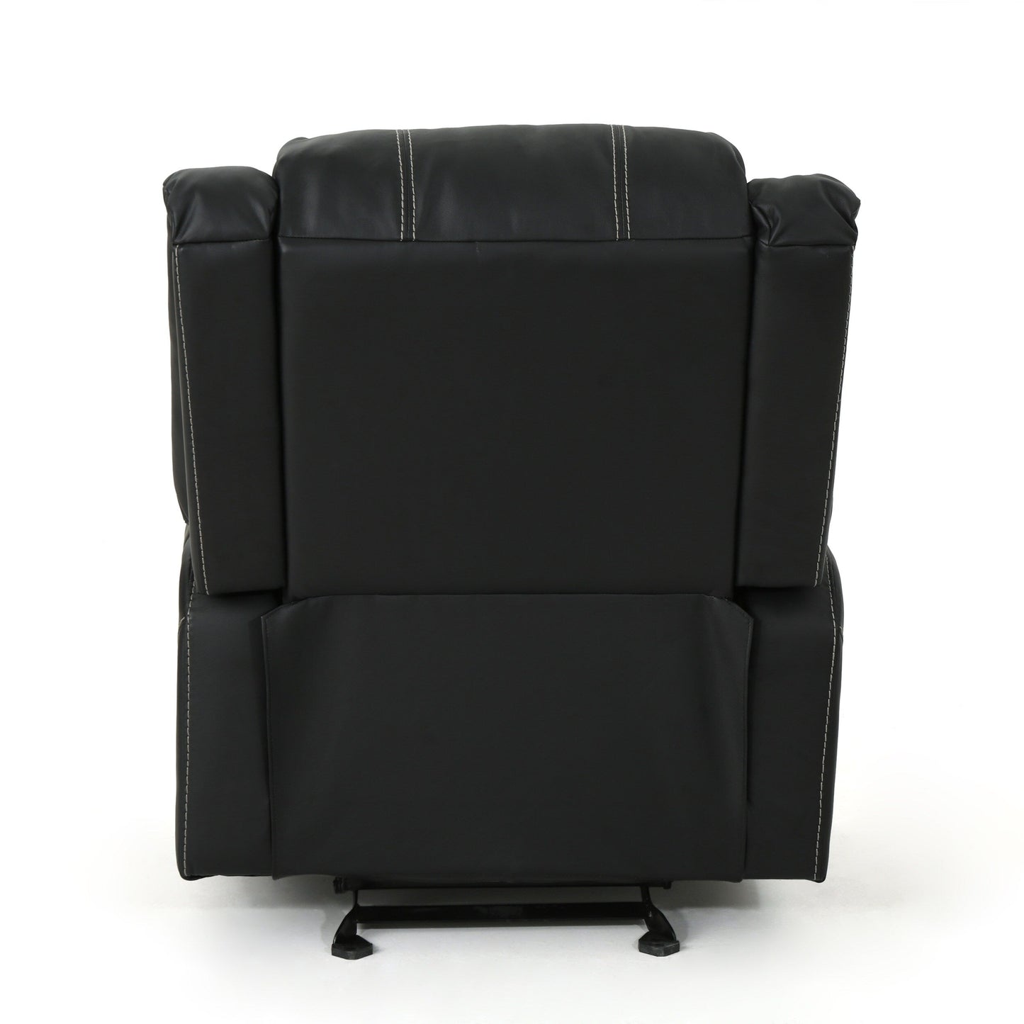 Fauteuil inclinable en cuir PU noir avec porte-gobelets en acier, inclinaison facile et confort luxueux