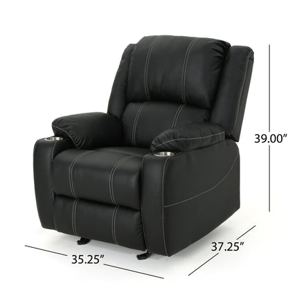 Fauteuil inclinable en cuir PU noir avec porte-gobelets en acier, inclinable sans effort et confort luxueux pour la détente