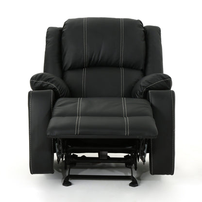 Fauteuil inclinable en cuir PU noir avec porte-gobelets en acier, inclinable sans effort et confort luxueux pour la détente
