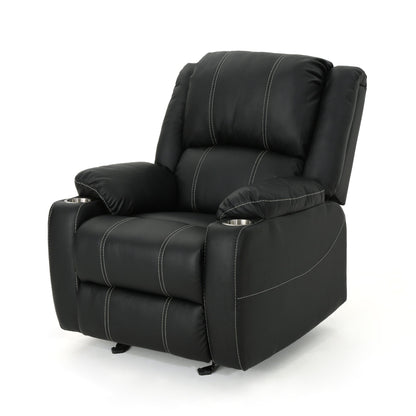 Fauteuil inclinable en cuir PU noir avec porte-gobelets et inclinaison sans effort