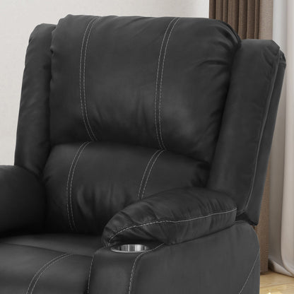Fauteuil inclinable en cuir PU noir avec porte-gobelets et inclinaison sans effort