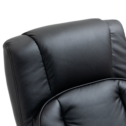 Fauteuil inclinable pivotant en similicuir noir avec repose-pieds ottoman, réglages manuels
