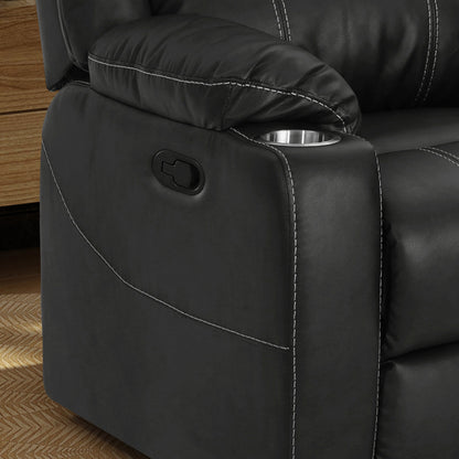Fauteuil inclinable en similicuir noir avec porte-gobelets en acier, inclinable sans effort, confort luxueux