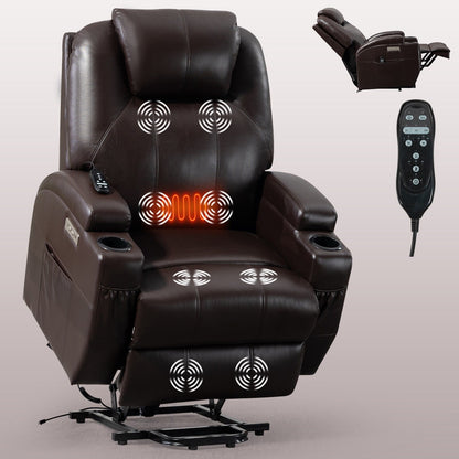 Fauteuil inclinable électrique noir avec massage par vibrations à 8 points, chauffage lombaire, deux ports USB, porte-gobelets et moteur Okin