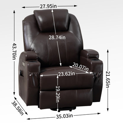 Fauteuil inclinable électrique noir avec moteur Okin, massage par vibrations à 8 points, chauffage lombaire, deux porte-gobelets et ports USB