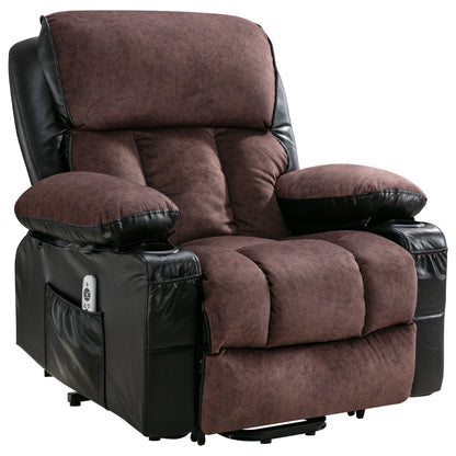 Fauteuil inclinable électrique noir pour personnes âgées avec massage chauffant, chargement USB, revêtement en similicuir et porte-gobelets