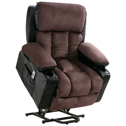 Fauteuil inclinable électrique noir pour personnes âgées avec massage chauffant, chargement USB, revêtement en similicuir et porte-gobelets