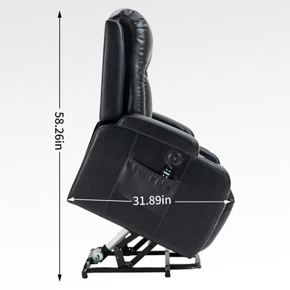 Fauteuil inclinable électrique noir avec massage à 8 points, lombaire chauffant, ports USB, porte-gobelets et mécanisme durable