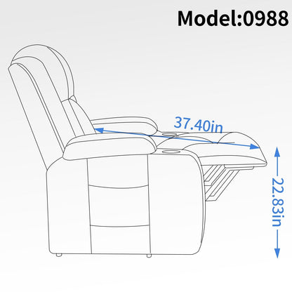 Fauteuil inclinable électrique noir avec massage à 8 points, lombaire chauffant, ports USB, porte-gobelets et mécanisme durable