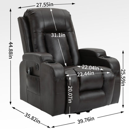Fauteuil inclinable électrique noir avec massage à 8 points, lombaire chauffant, ports USB, porte-gobelets et mécanisme durable
