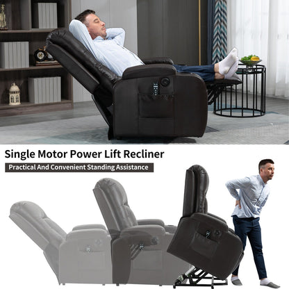 Fauteuil inclinable électrique noir avec massage à 8 points, lombaire chauffant, ports USB, porte-gobelets et mécanisme durable