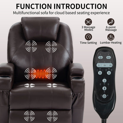 Fauteuil inclinable électrique noir avec massage par vibrations à 8 points, chauffage lombaire, deux ports USB, porte-gobelets et moteur OKIN