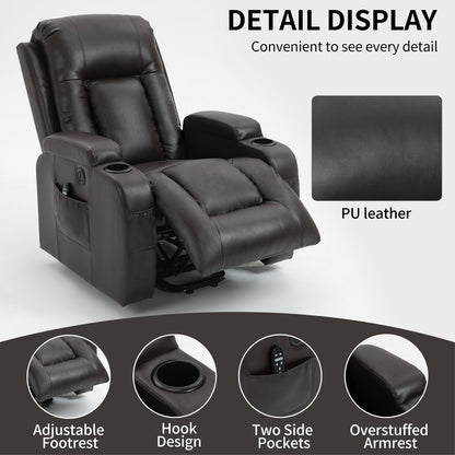 Fauteuil inclinable électrique noir avec massage par vibration, chauffage lombaire, port USB et porte-gobelets pour le confort des seniors