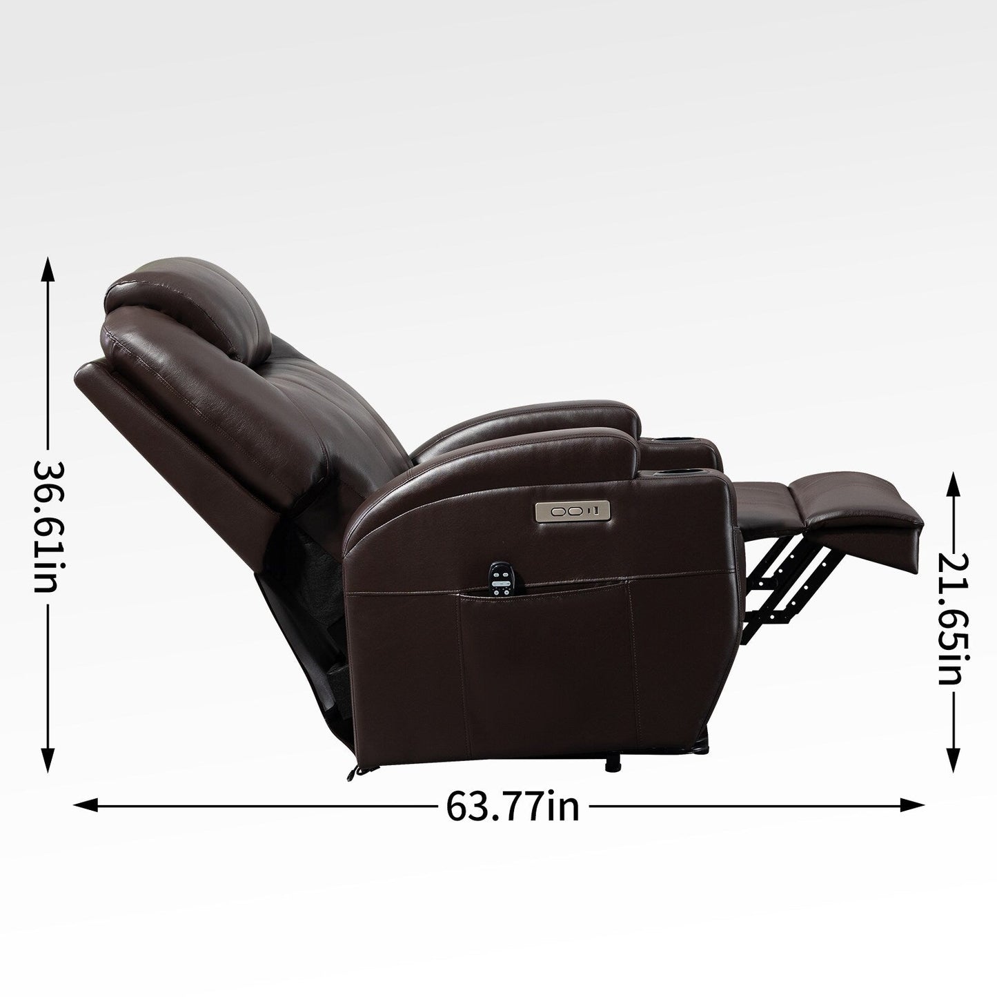 Fauteuil inclinable électrique noir avec massage par vibrations, chauffage lombaire et porte-gobelets