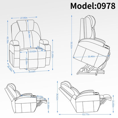 Fauteuil inclinable électrique noir avec massage par vibrations, chauffage lombaire et porte-gobelets