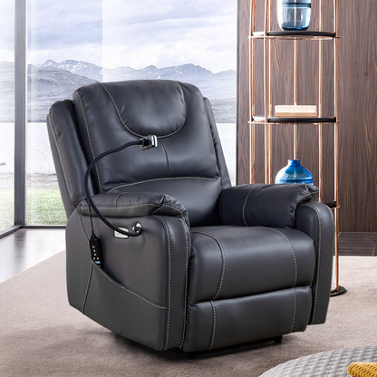 Fauteuil inclinable électrique noir avec inclinaison à 139°, massage, chauffage, moteur OKIN, ports USB, support de téléphone et rangement latéral