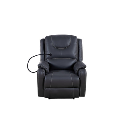 Fauteuil inclinable électrique noir, inclinable à 139°, massage et chauffage, moteur Okin, ports USB, support pour téléphone et poches latérales