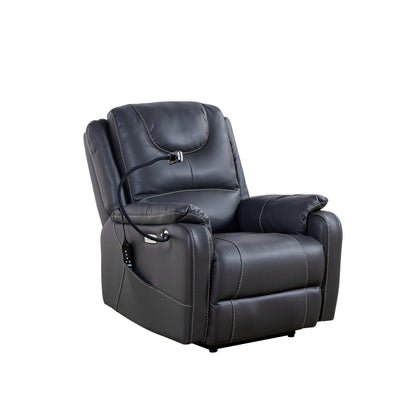Fauteuil inclinable électrique noir, avec massage, chauffage, ports USB, support pour téléphone et poches latérales, inclinaison réglable jusqu'à 139°