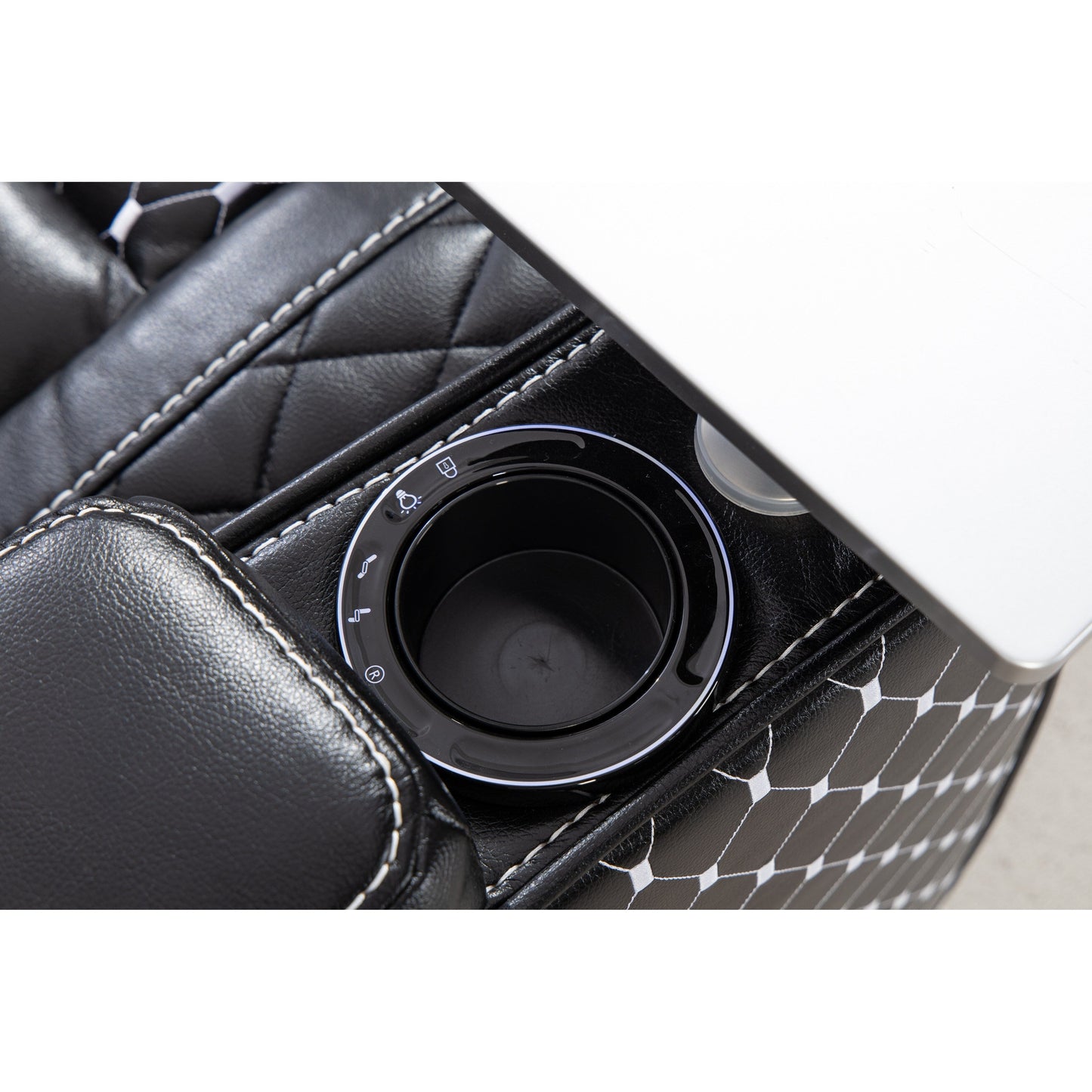 Fauteuil inclinable zéro gravité noir avec accoudoir de rangement, porte-gobelet, table pour ordinateur portable, support pour téléphone, lampe de lecture et port USB