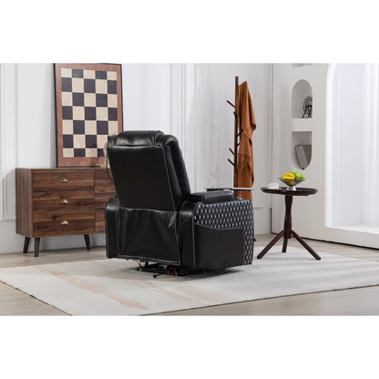 Fauteuil inclinable zéro gravité noir avec accoudoir de rangement, porte-gobelet, table pour ordinateur portable, support pour téléphone, lampe de lecture et port USB