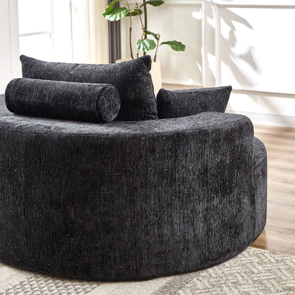 Canapé-lit simple rond en chenille noire avec coussin de dossier