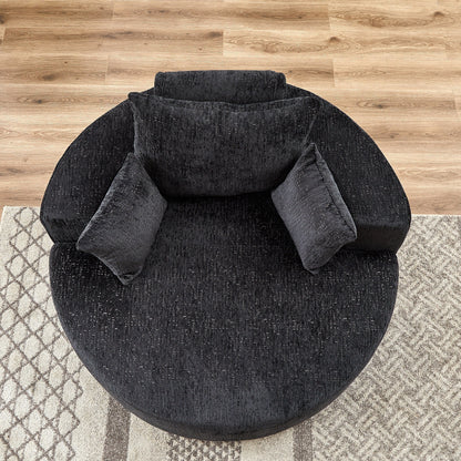 Canapé-lit simple rond en chenille noire avec coussin de dossier