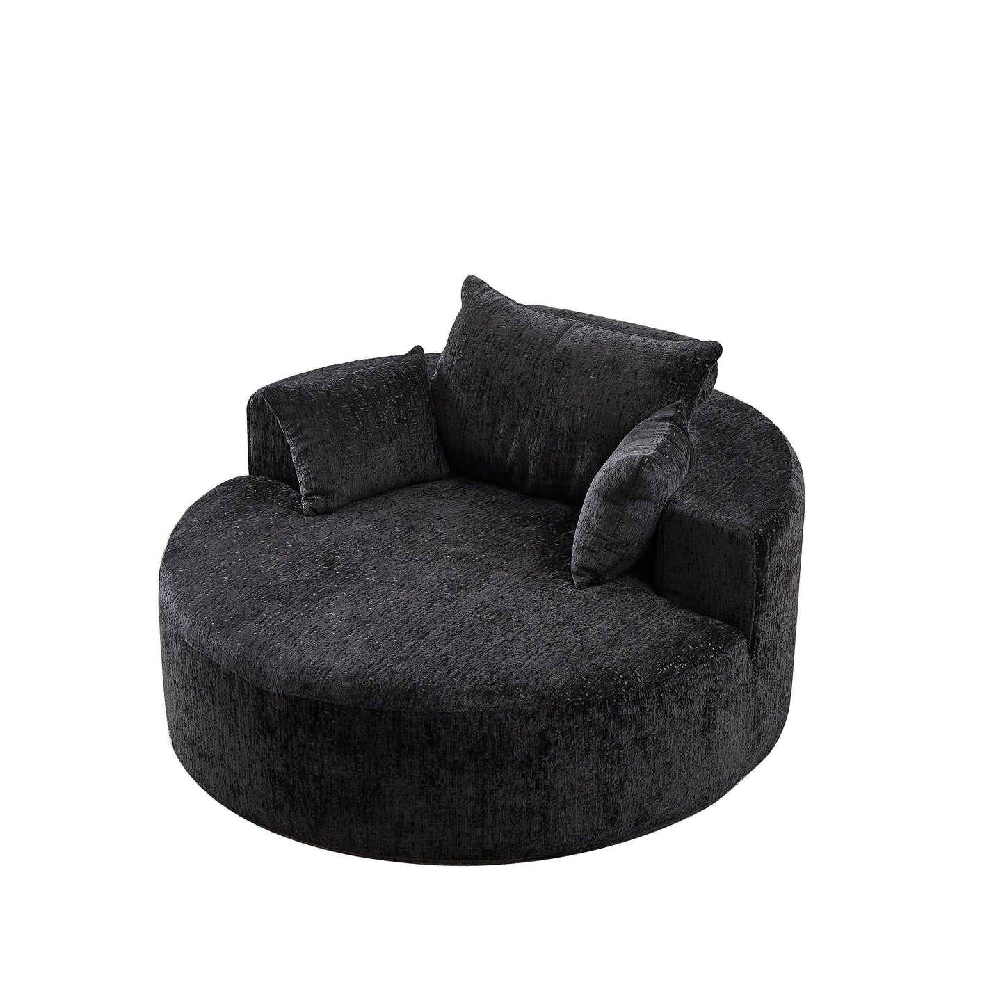 Canapé-lit simple rond en chenille noire avec coussin de dossier